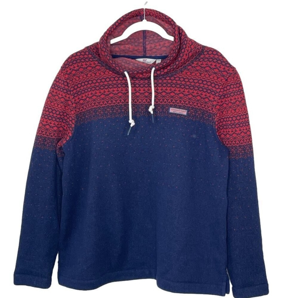Vineyard Vines Red and Navy Patterned Pullover Hoodie